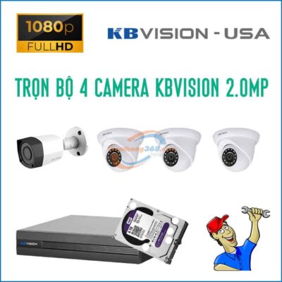Trọn bộ 4 camera KBVision 2.0MP